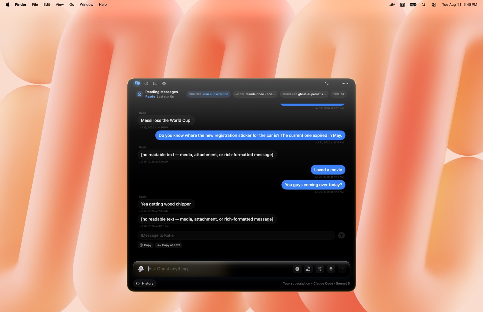 Ghost reading a Messages thread on-device
